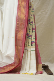 White Cotton Paithani Saree - SRWCPS700