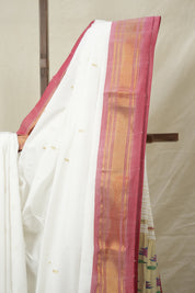 White Cotton Paithani Saree - SRWCPS700
