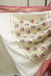 White Cotton Paithani Saree - SRWCPS700