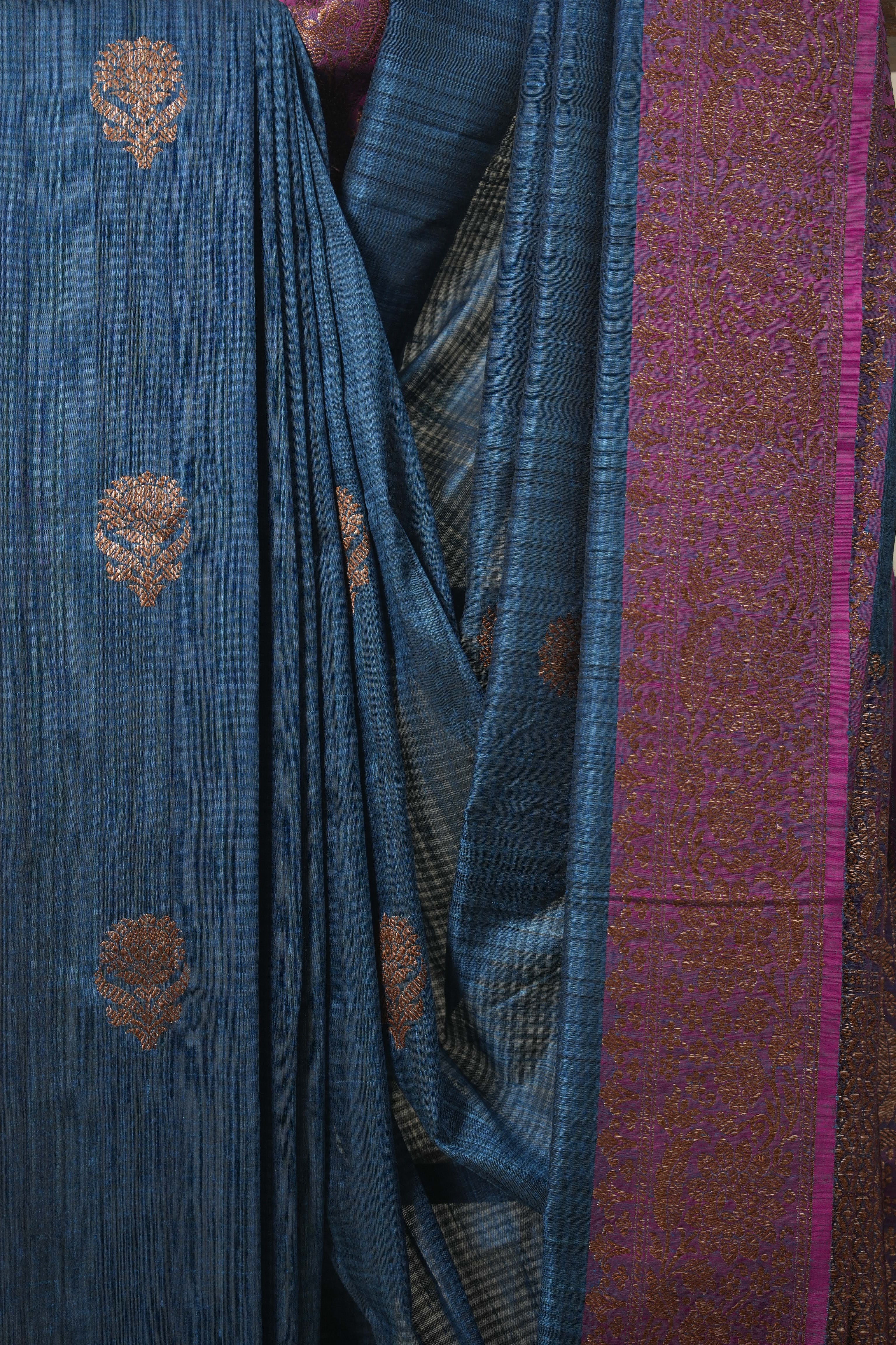 Blue Tussar Banarasi Silk Saree - SRBBSS818