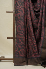 Maroon Black HBP Tussar Silk Saree (DEFECT) - SRMBTSS71- PI