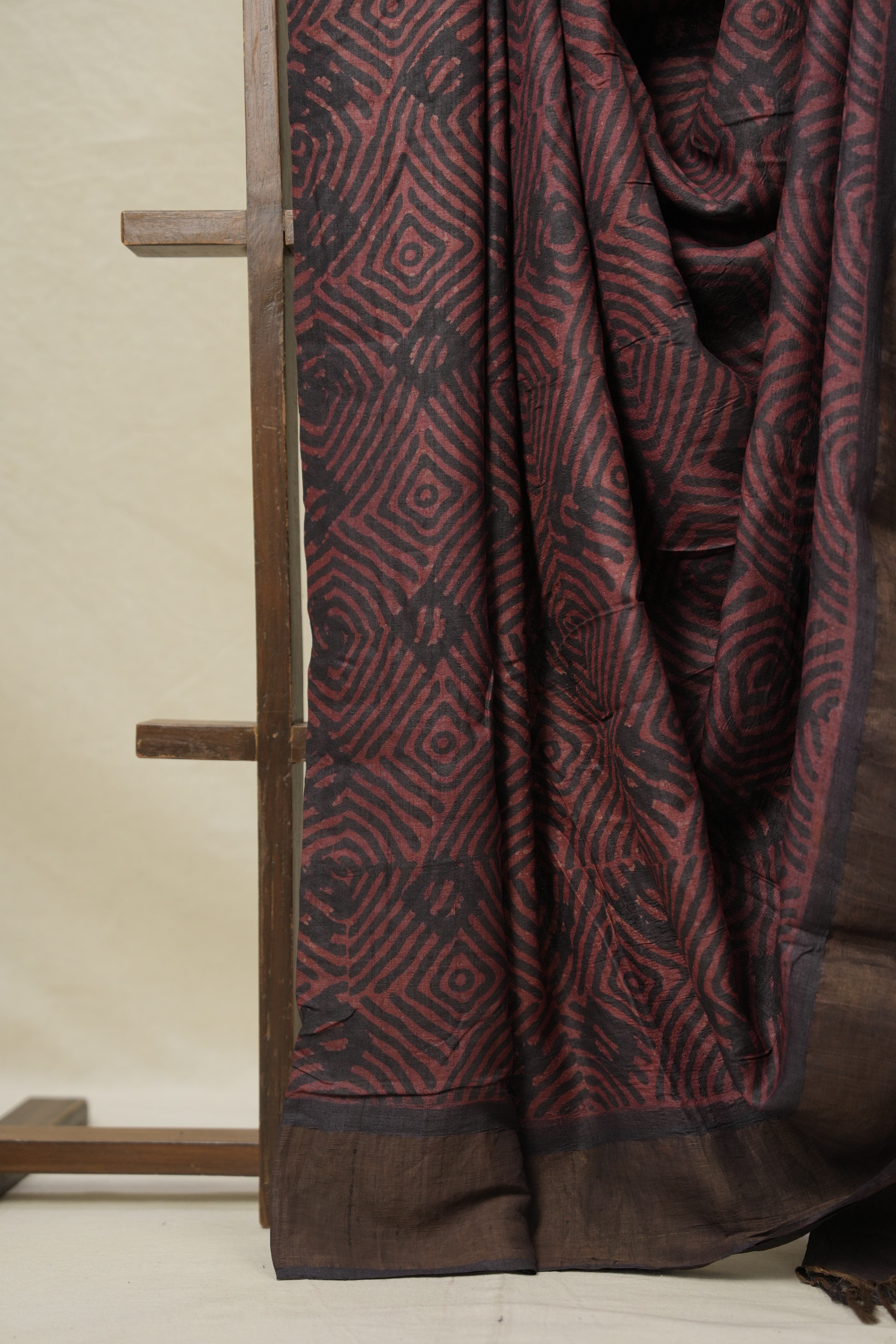 Maroon Black HBP Tussar Silk Saree (DEFECT) - SRMBTSS71- PI