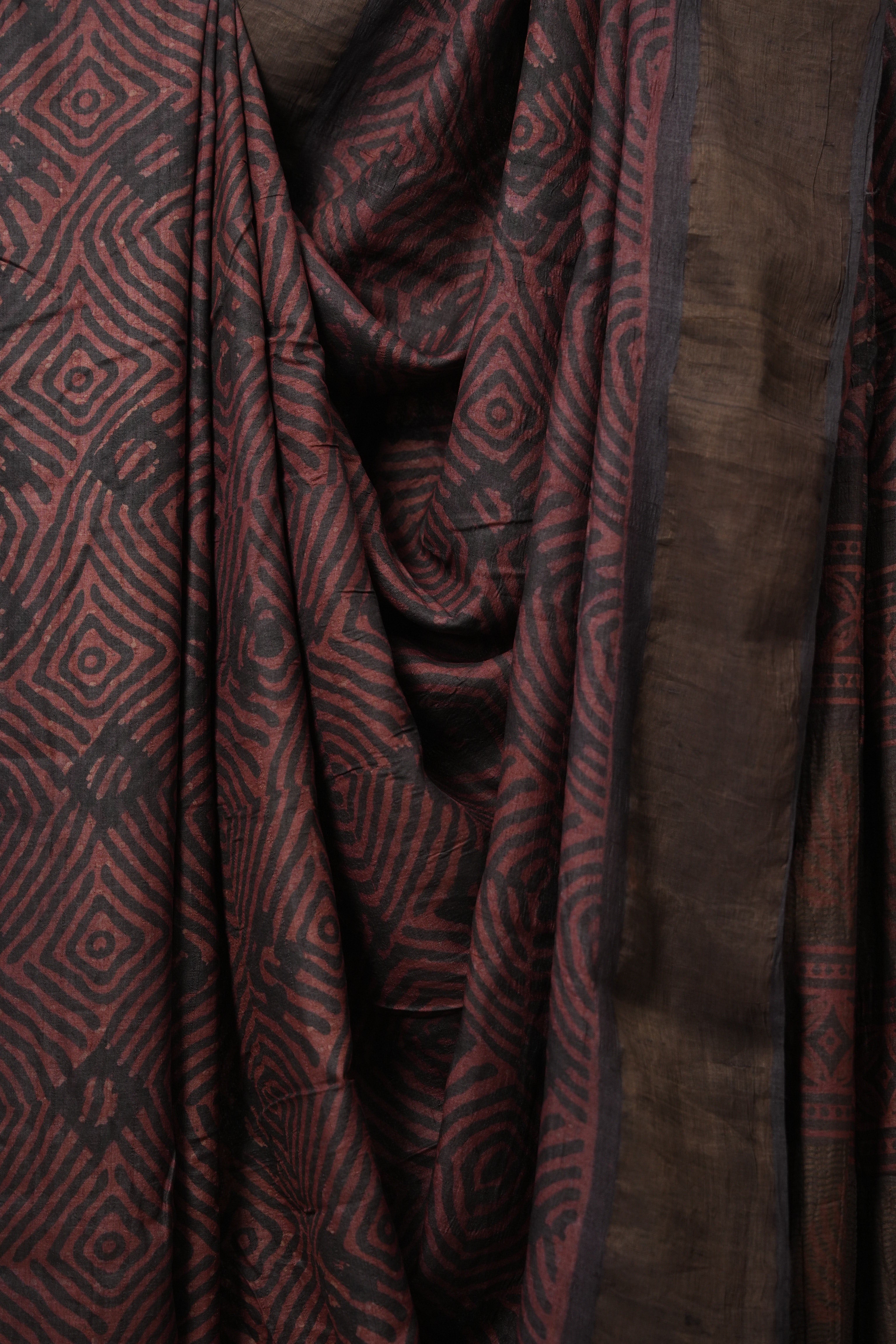 Maroon Black HBP Tussar Silk Saree (DEFECT) - SRMBTSS71- PI