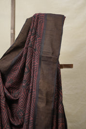 Maroon Black HBP Tussar Silk Saree (DEFECT) - SRMBTSS71- PI