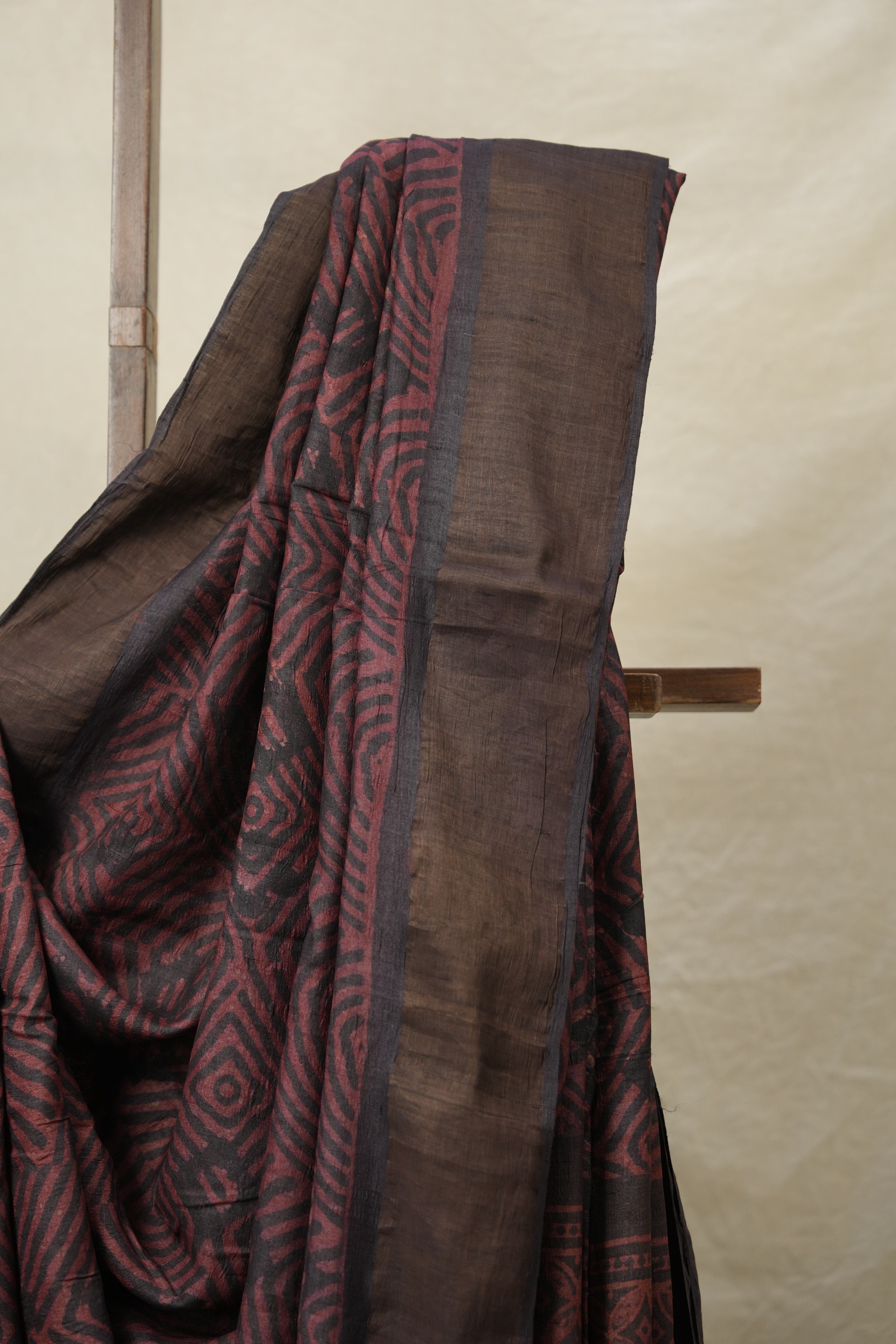 Maroon Black HBP Tussar Silk Saree (DEFECT) - SRMBTSS71- PI