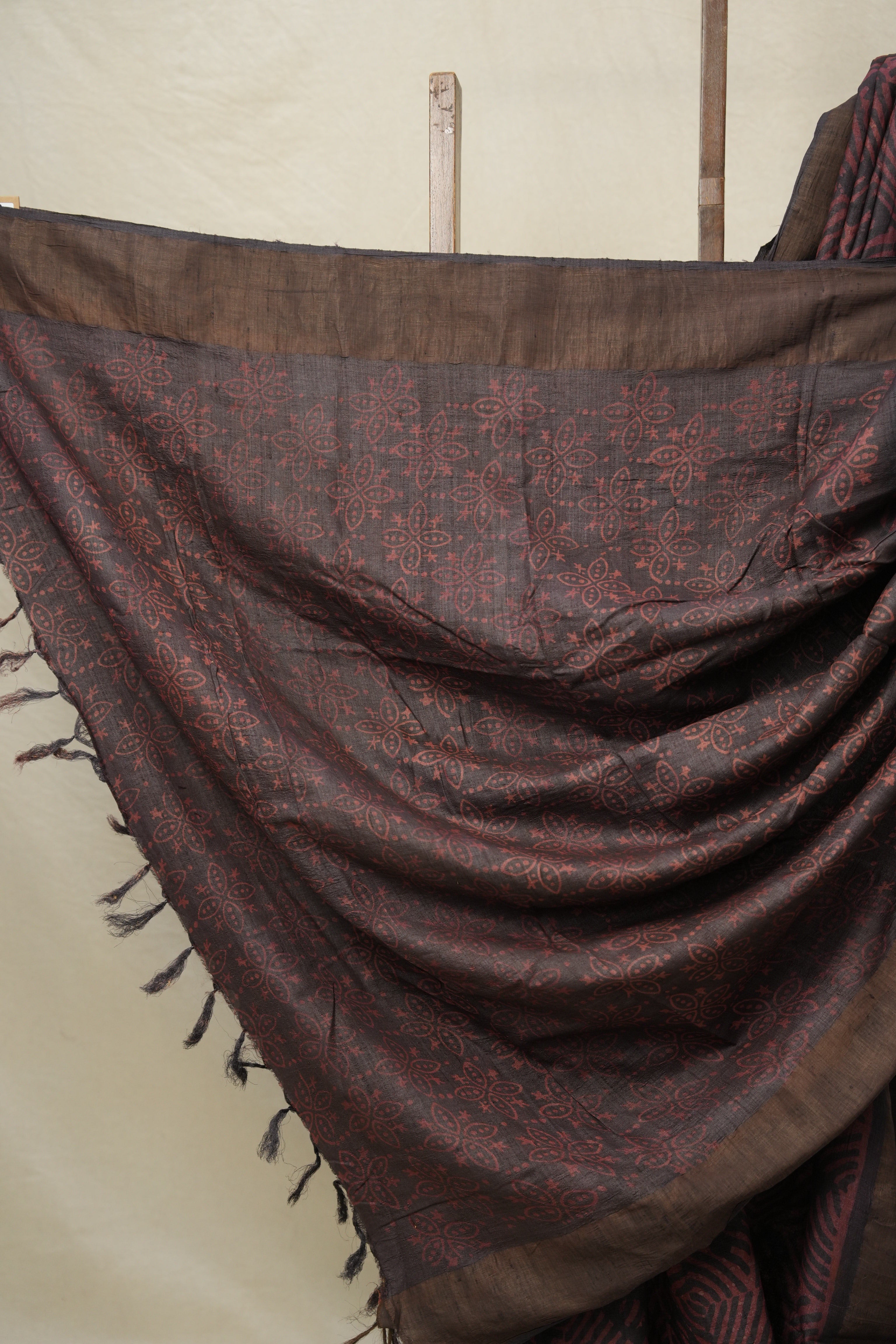 Maroon Black HBP Tussar Silk Saree (DEFECT) - SRMBTSS71- PI