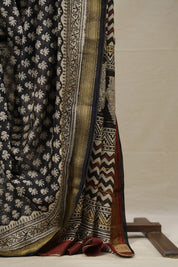 Black HBP Cotton Silk Saree With Maheshwari Border - SRBCSS1346