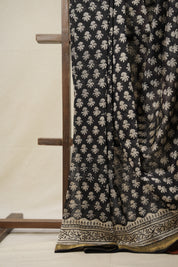 Black HBP Cotton Silk Saree With Maheshwari Border - SRBCSS1346