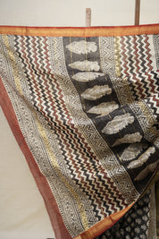 Black HBP Cotton Silk Saree With Maheshwari Border - SRBCSS1346