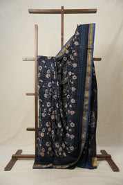 Black Blue HBP Cotton Silk Saree With Maheshwari Border - SRBBCSS1298
