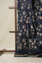 Black Blue HBP Cotton Silk Saree With Maheshwari Border - SRBBCSS1298