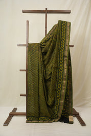 Olive Green HBP Cotton Silk Saree With Maheshwari Border - SROGCSS1608