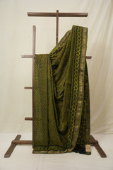 Olive Green HBP Cotton Silk Saree With Maheshwari Border - SROGCSS1608