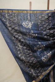 Black Blue HBP Cotton Silk Saree With Maheshwari Border - SRBBCSS1298