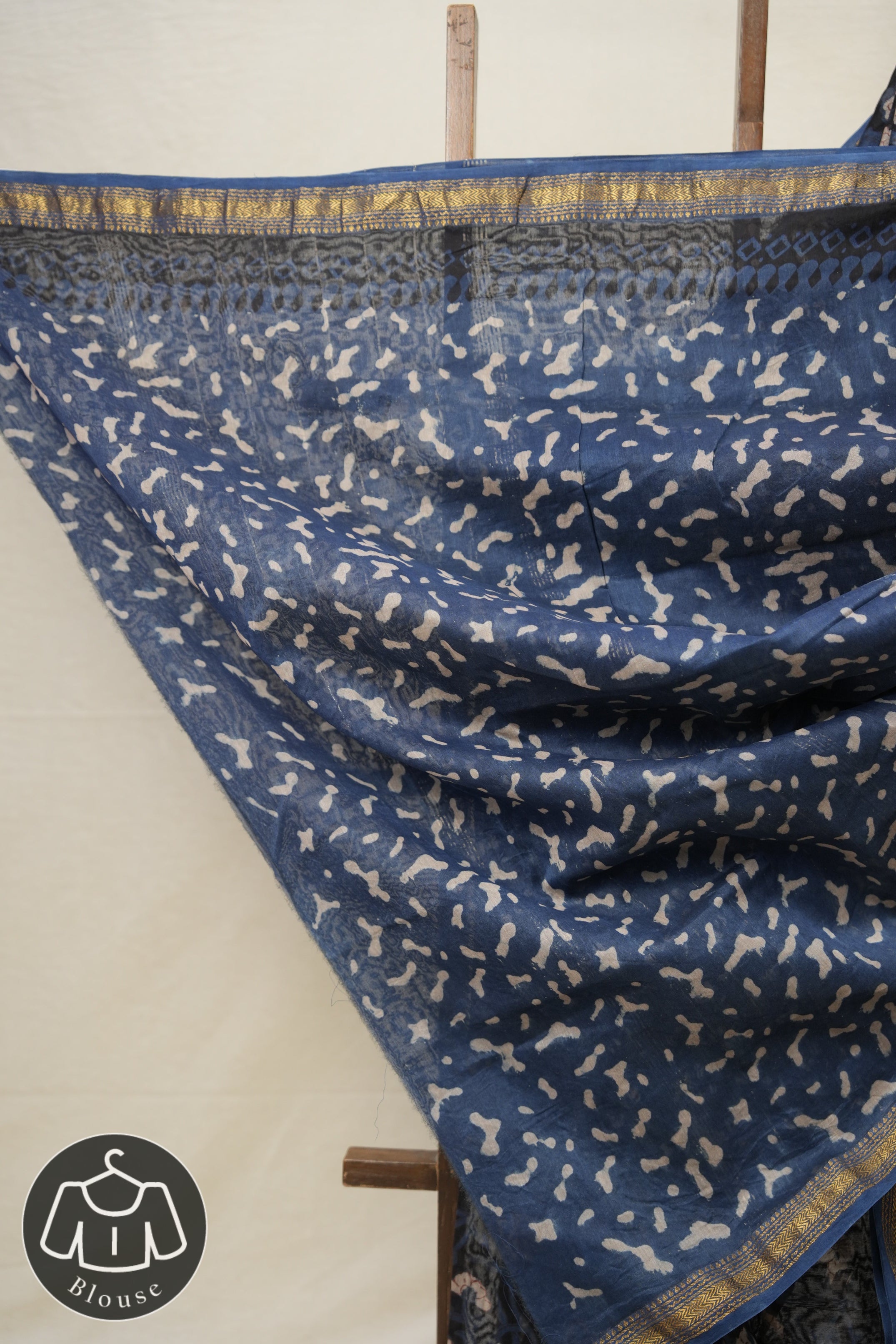 Black Blue HBP Cotton Silk Saree With Maheshwari Border - SRBBCSS1298