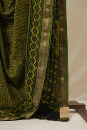 Olive Green HBP Cotton Silk Saree With Maheshwari Border - SROGCSS1608