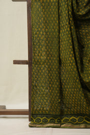 Olive Green HBP Cotton Silk Saree With Maheshwari Border - SROGCSS1608