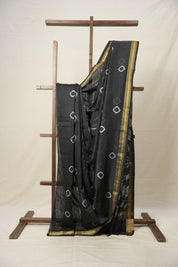 Black HBP Cotton Silk Saree With Maheshwari Border - SRBCSS1297