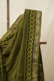 Olive Green HBP Cotton Silk Saree With Maheshwari Border - SROGCSS1608