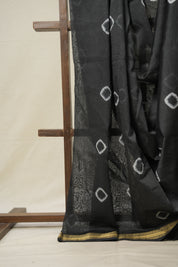 Black HBP Cotton Silk Saree With Maheshwari Border - SRBCSS1297