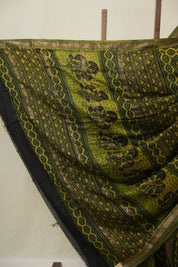 Olive Green HBP Cotton Silk Saree With Maheshwari Border - SROGCSS1608