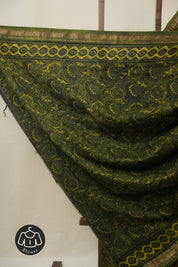 Olive Green HBP Cotton Silk Saree With Maheshwari Border - SROGCSS1608