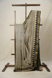 Black White HBP Cotton Silk Saree With Maheshwari Border - SRBWCSS1299