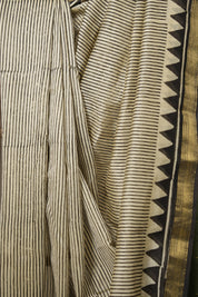 Black White HBP Cotton Silk Saree With Maheshwari Border - SRBWCSS1299