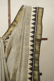 Black White HBP Cotton Silk Saree With Maheshwari Border - SRBWCSS1299