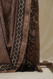 Brown HBP Cotton Silk Saree With Maheshwari Border - SRBCSS1610