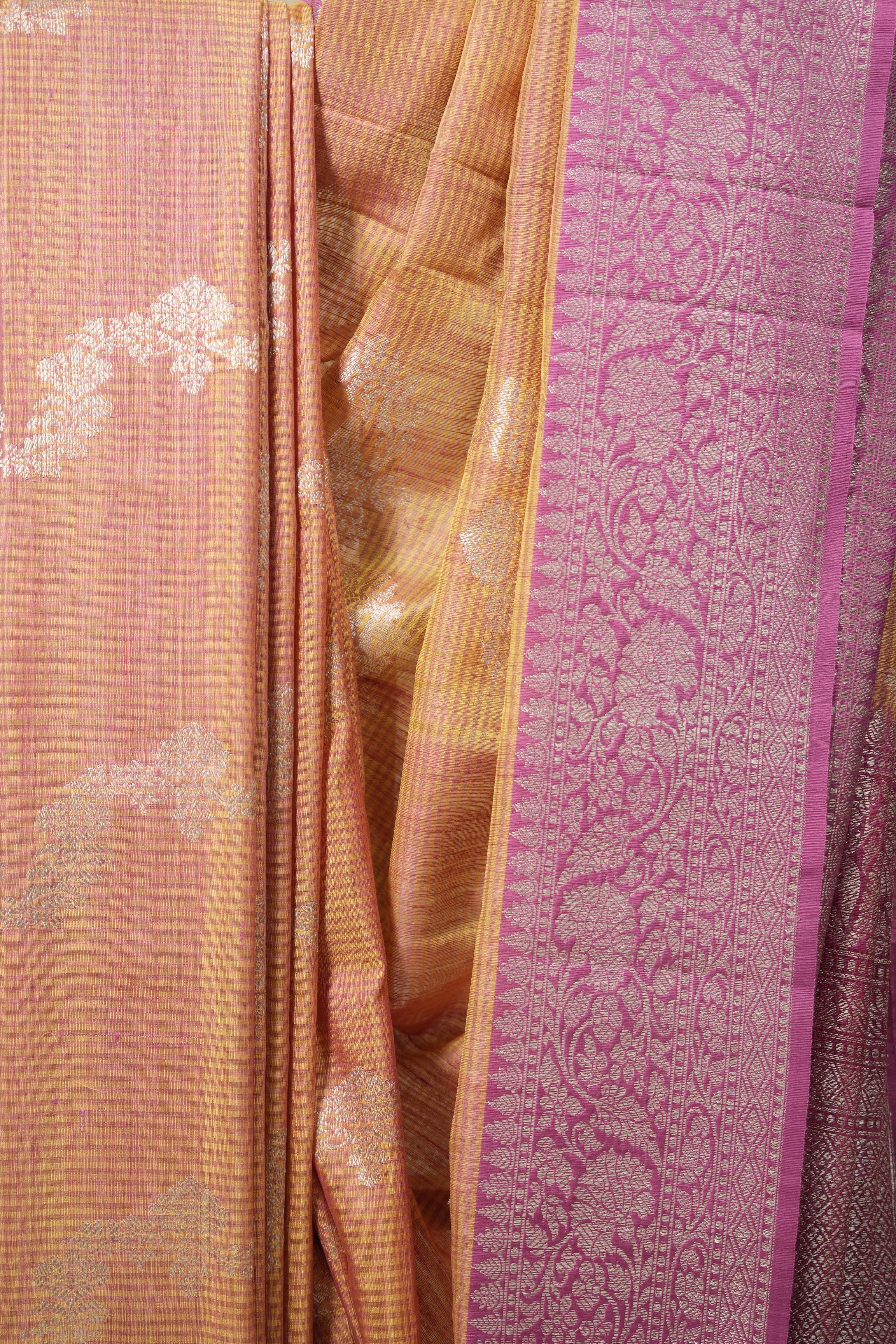 Orange Pink Tussar Banarasi Silk Saree - SROPBSS835