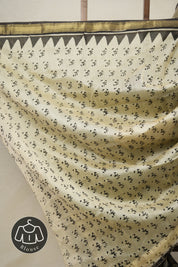 Black White HBP Cotton Silk Saree With Maheshwari Border - SRBWCSS1299