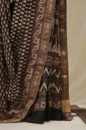 Black HBP Cotton Silk Saree With Maheshwari Border - SRBCSS1611