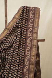 Black HBP Cotton Silk Saree With Maheshwari Border - SRBCSS1611