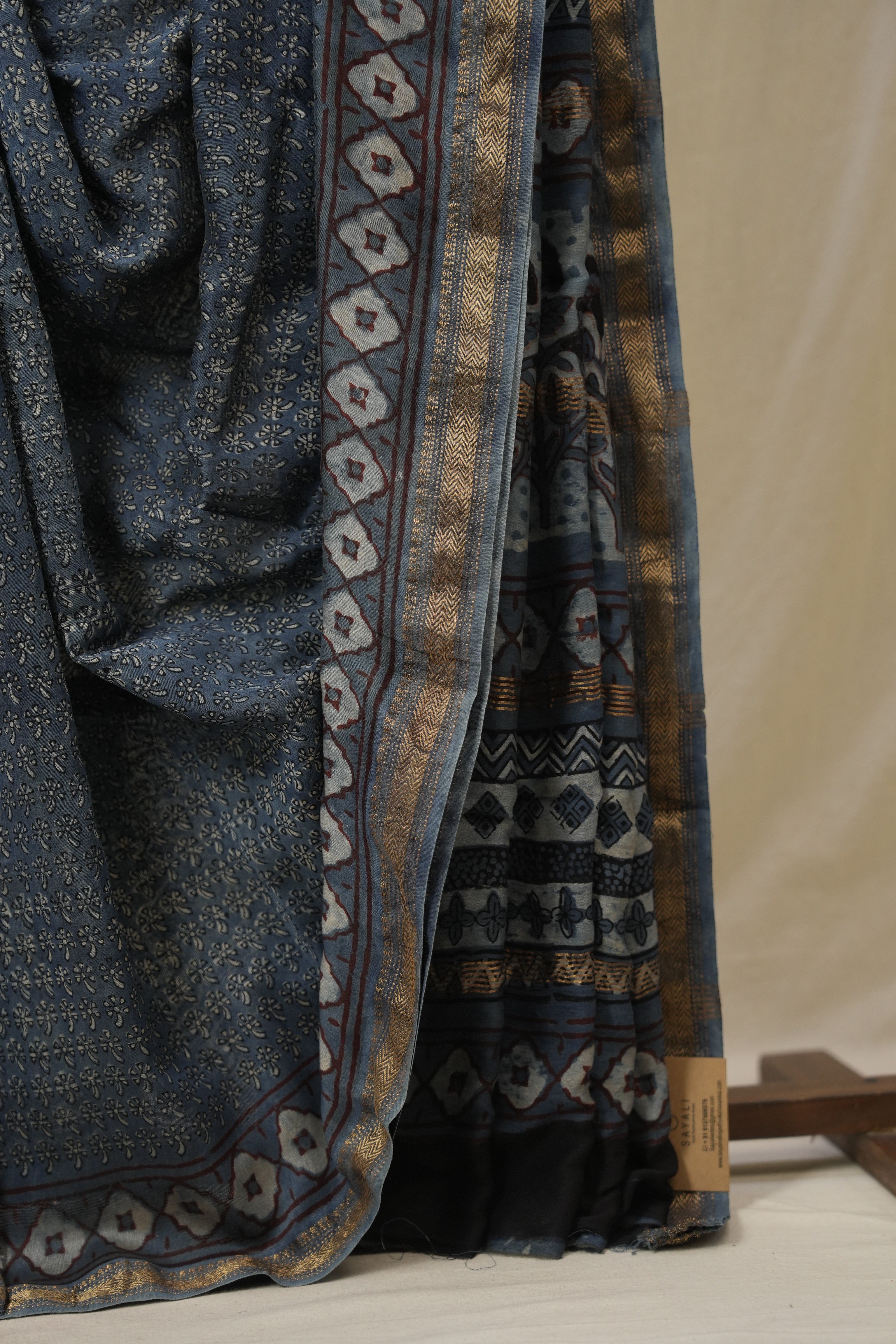 Blue HBP Cotton Silk Saree With Maheshwari Border - SRBCSS1617