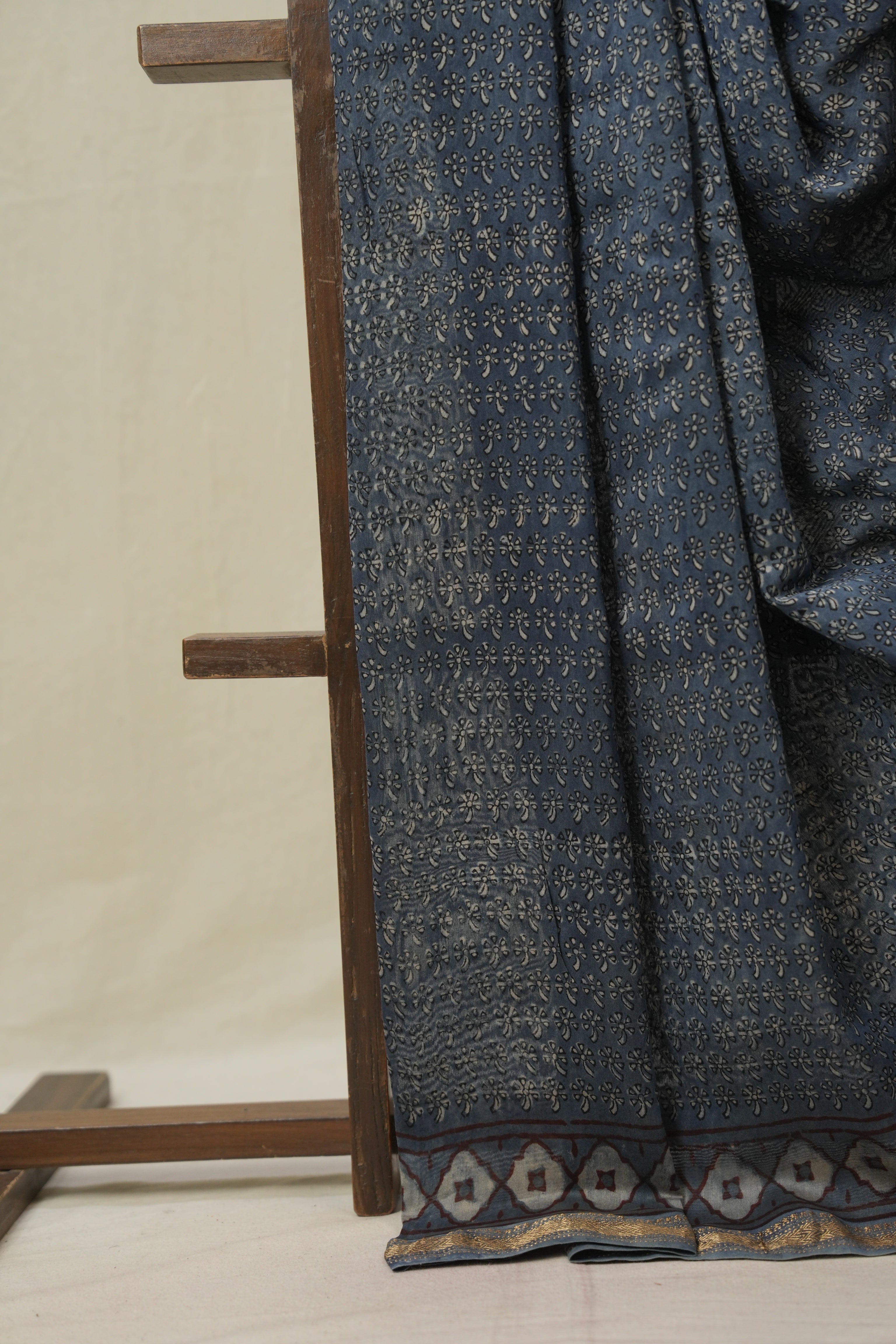 Blue HBP Cotton Silk Saree With Maheshwari Border - SRBCSS1617