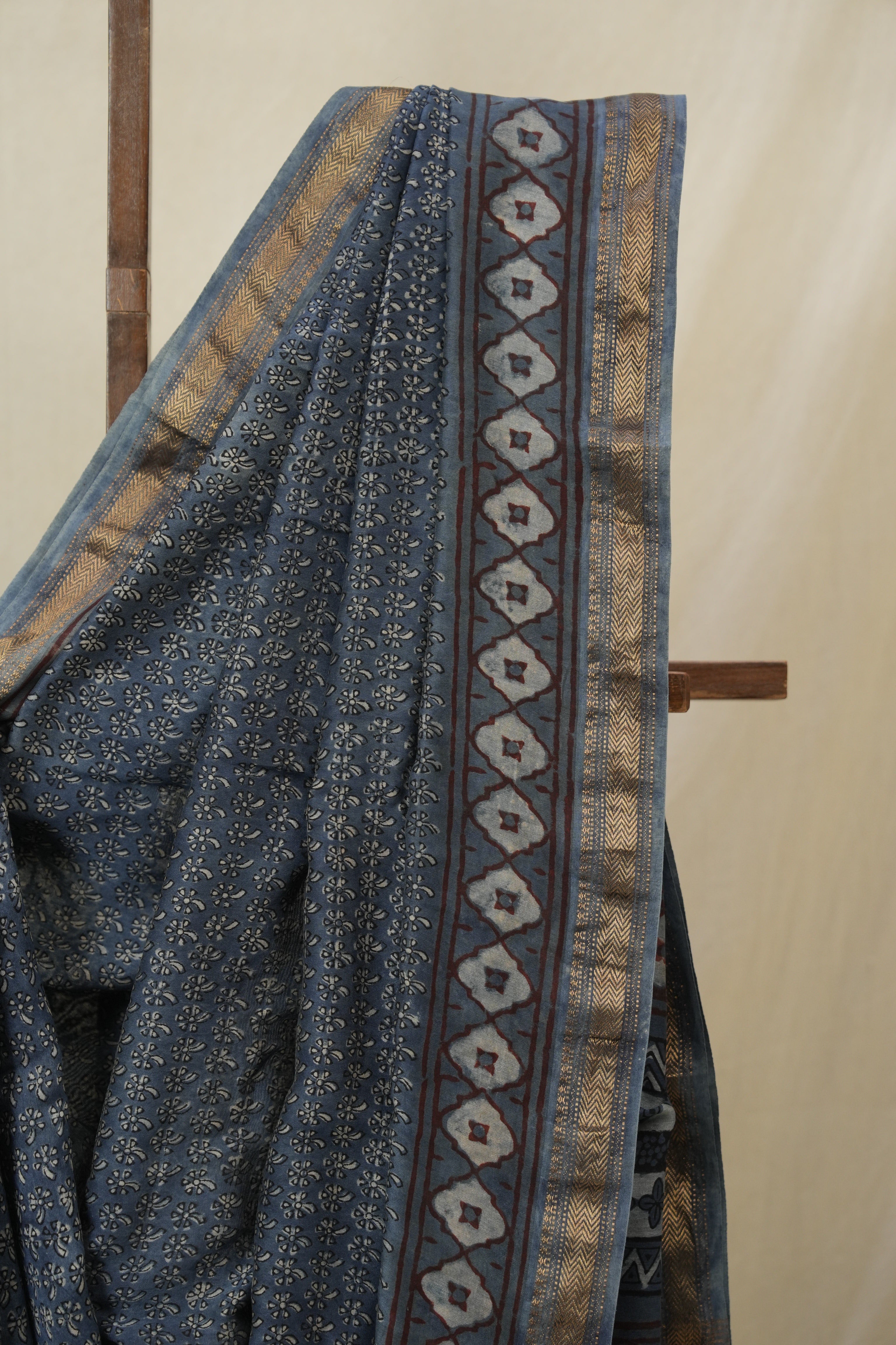 Blue HBP Cotton Silk Saree With Maheshwari Border - SRBCSS1617