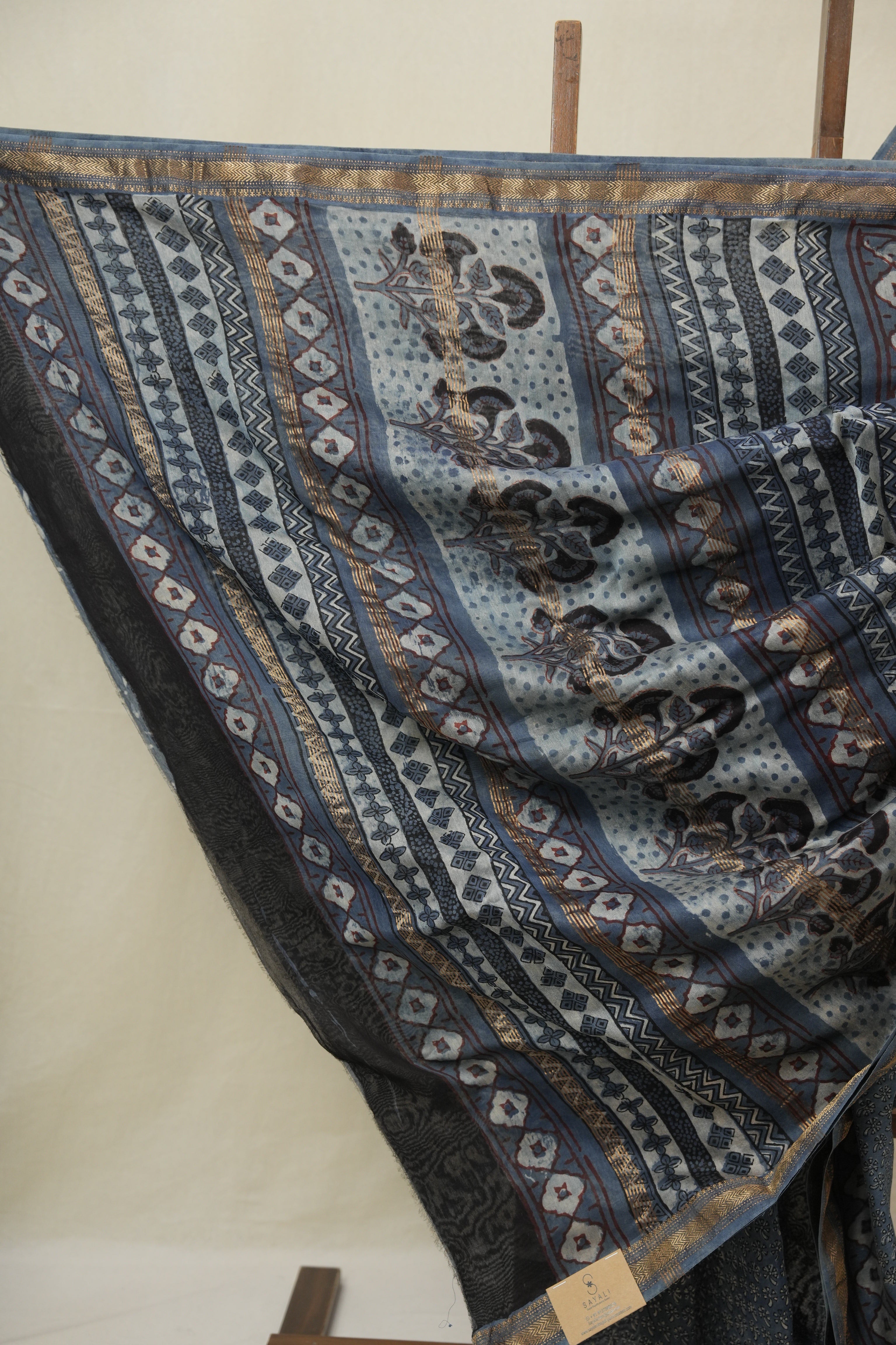 Blue HBP Cotton Silk Saree With Maheshwari Border - SRBCSS1617