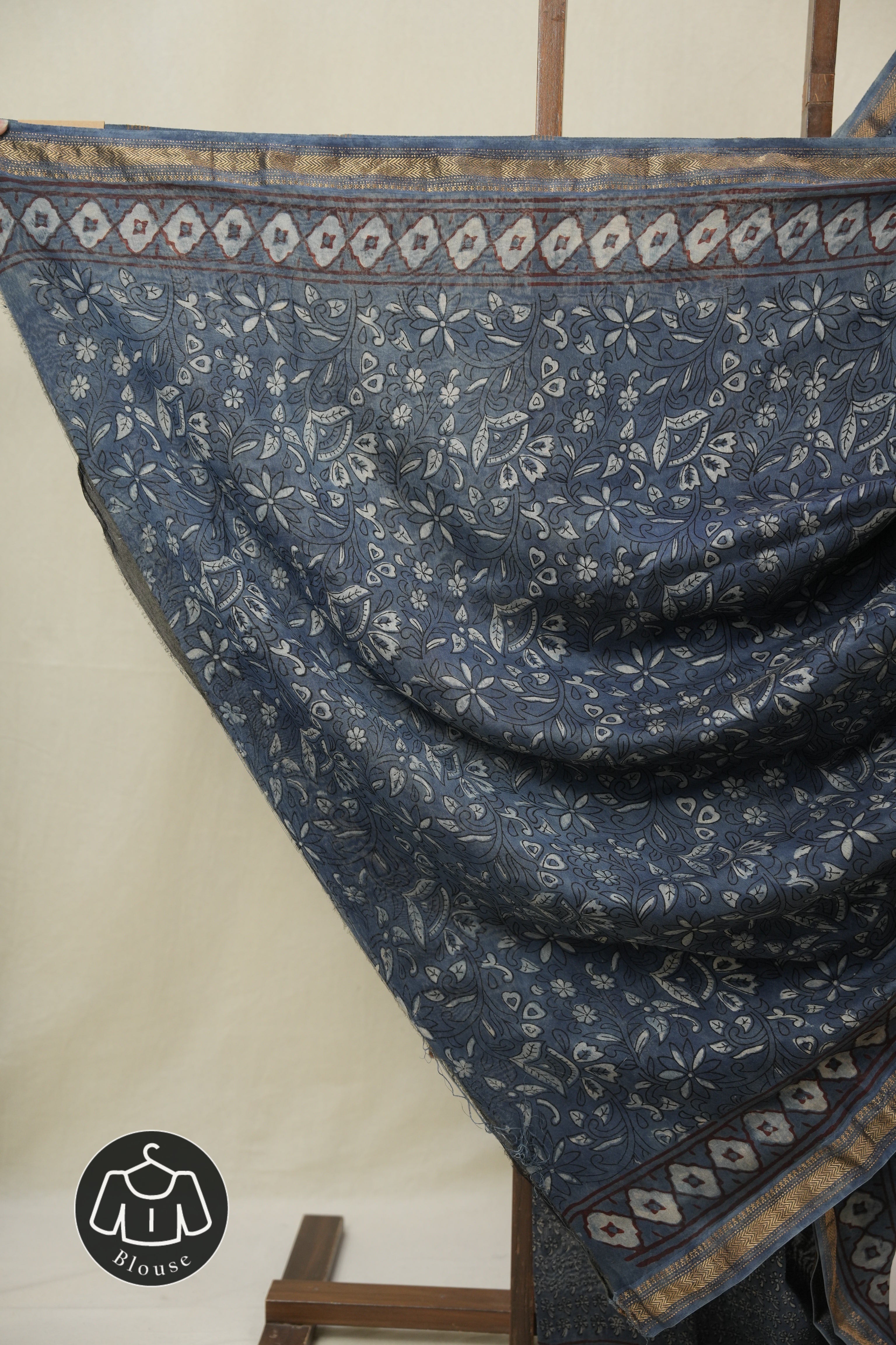 Blue HBP Cotton Silk Saree With Maheshwari Border - SRBCSS1617
