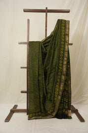 Mehendi Green HBP Cotton Silk Saree With Maheshwari Border - SRMGCSS1616
