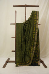 Mehendi Green HBP Cotton Silk Saree With Maheshwari Border - SRMGCSS1616