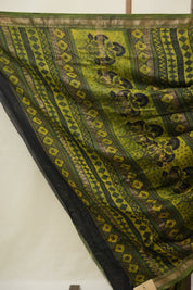 Mehendi Green HBP Cotton Silk Saree With Maheshwari Border - SRMGCSS1616