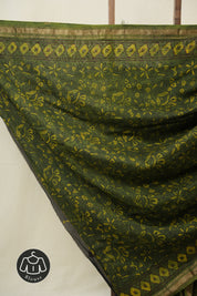 Mehendi Green HBP Cotton Silk Saree With Maheshwari Border - SRMGCSS1616