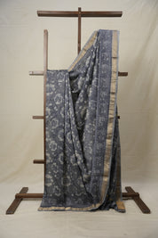 Ash Blue HBP Cotton Silk Saree With Maheshwari Border - SRABCSS1280