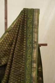 Green HBP Cotton Silk Saree With Maheshwari Border - SRGCSS1614