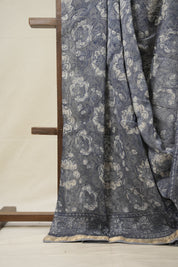 Ash Blue HBP Cotton Silk Saree With Maheshwari Border - SRABCSS1280