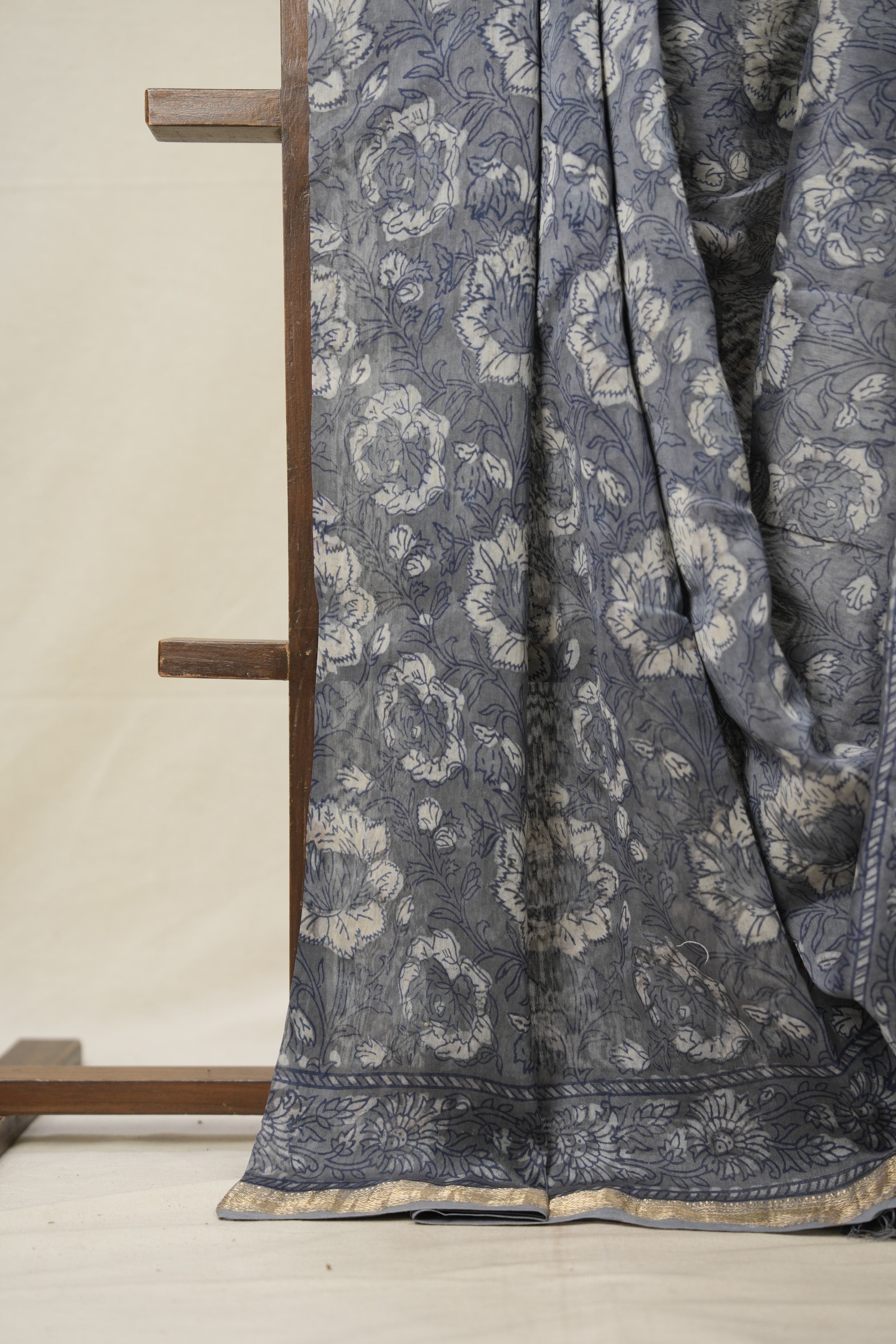 Ash Blue HBP Cotton Silk Saree With Maheshwari Border - SRABCSS1280