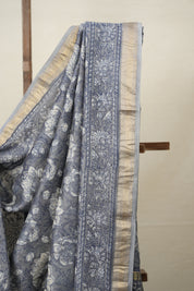 Ash Blue HBP Cotton Silk Saree With Maheshwari Border - SRABCSS1280