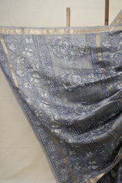 Ash Blue HBP Cotton Silk Saree With Maheshwari Border - SRABCSS1280