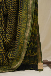 Black HBP Cotton Silk Saree With Maheshwari Border - SRBCSS1615
